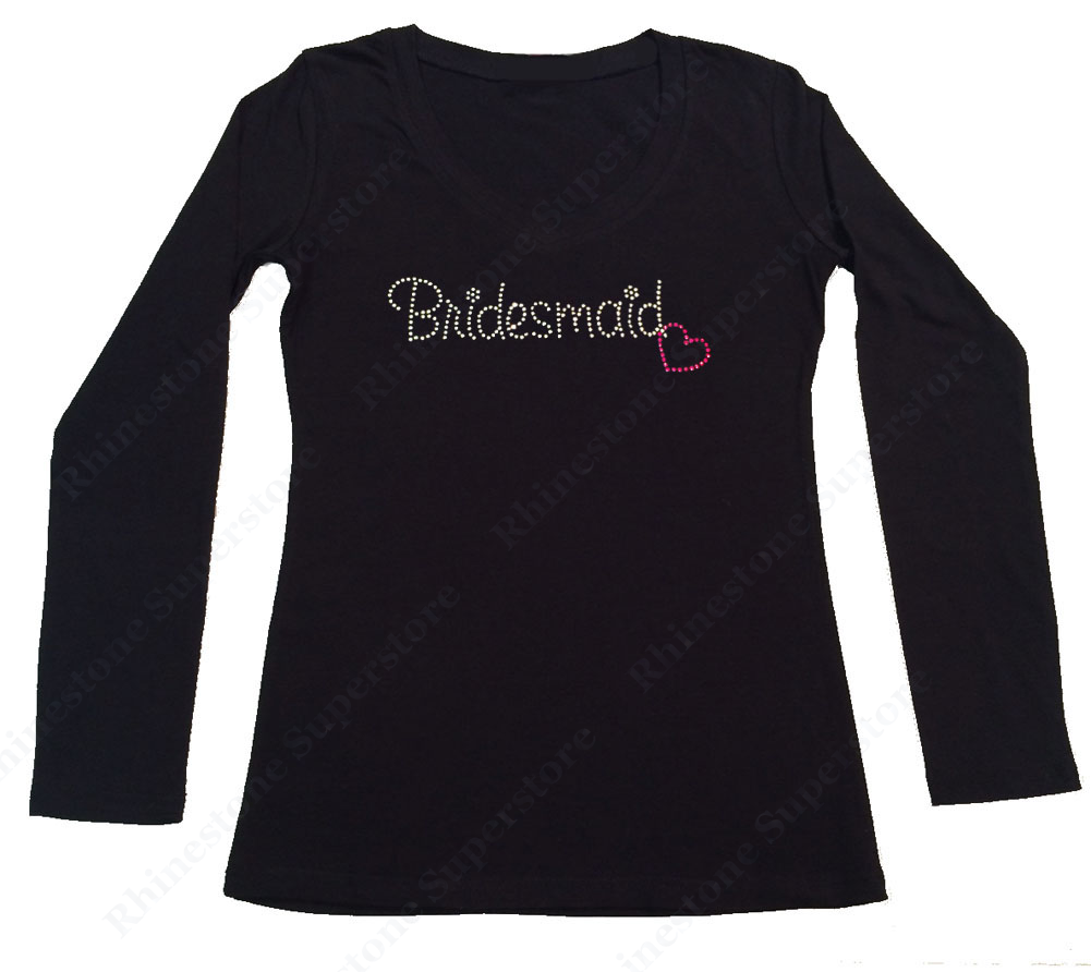 Womens T-shirt with Bridesmaid with Pink Heart in Rhinestones