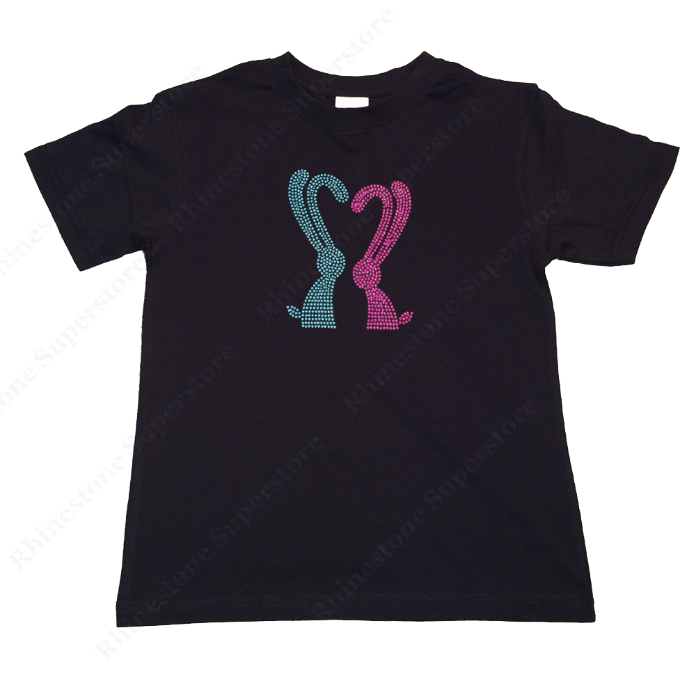 Girls Rhinestone T-Shirt " Bunnies in Heart Shape " Size 3 to 14 Available
