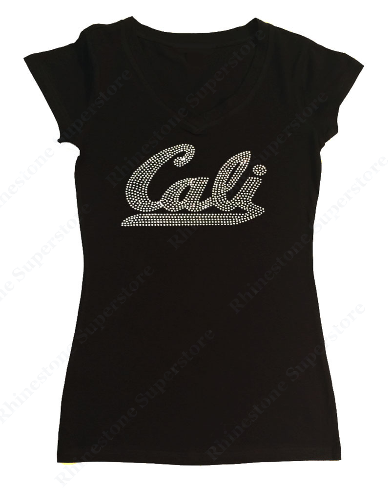 Womens T-shirt with Crystal Cali in Rhinestones