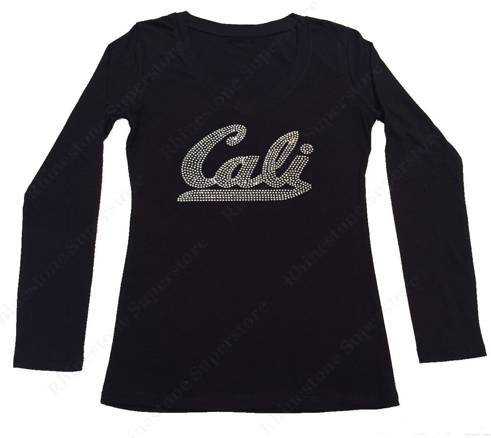 Womens T-shirt with Crystal Cali in Rhinestones