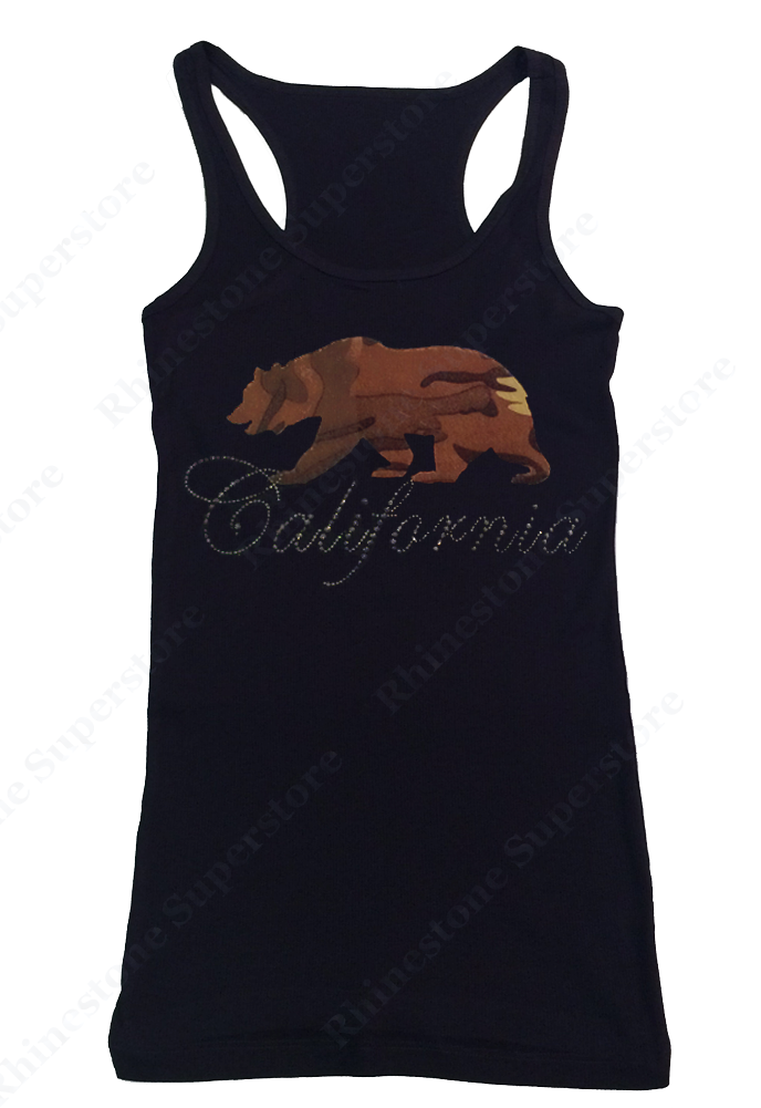 Womens T-shirt with California Bear in Camo and Rhinestuds