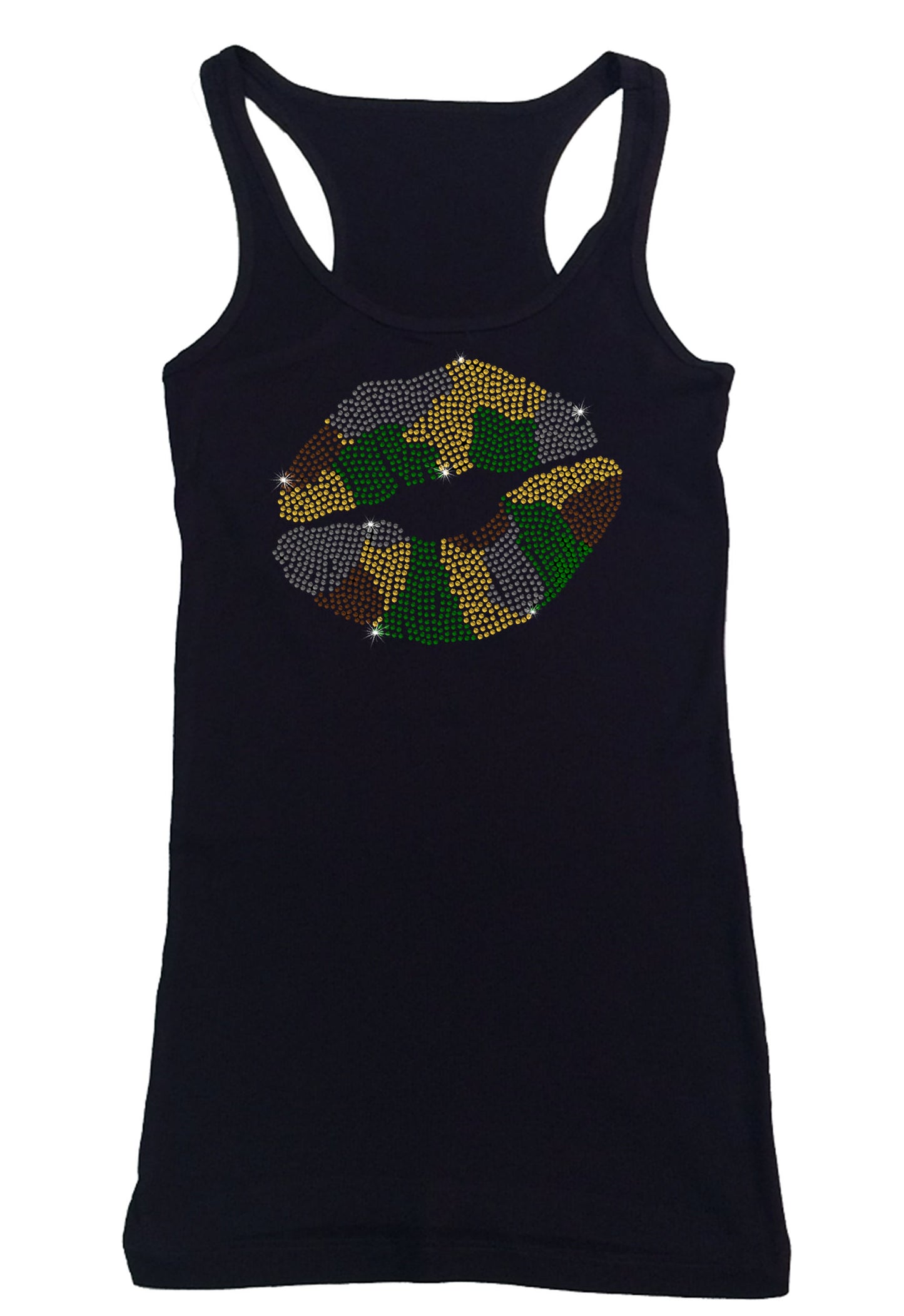 Womens T-shirt with Camo Lips in Rhinestones