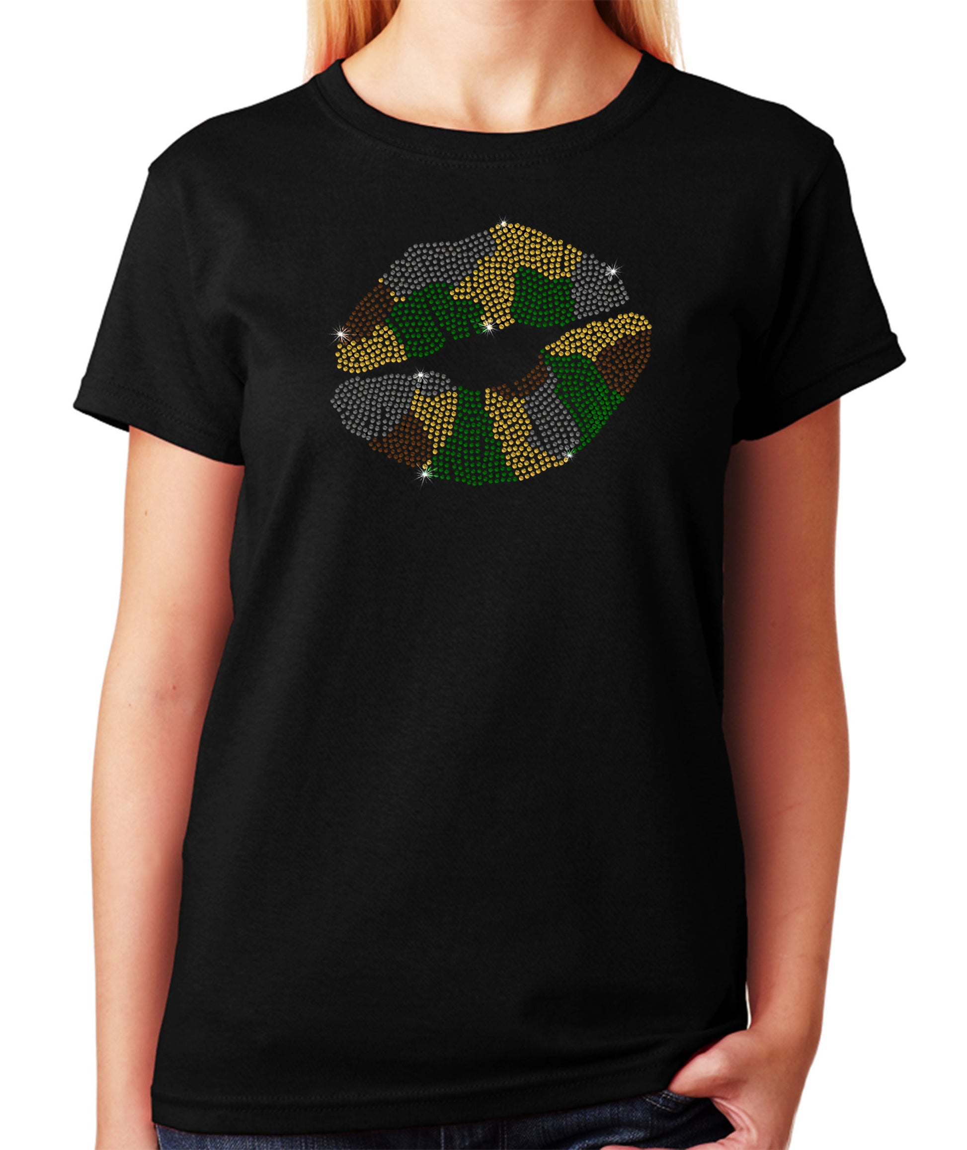 Women's / Unisex T-Shirt with Camo Lips in Rhinestones
