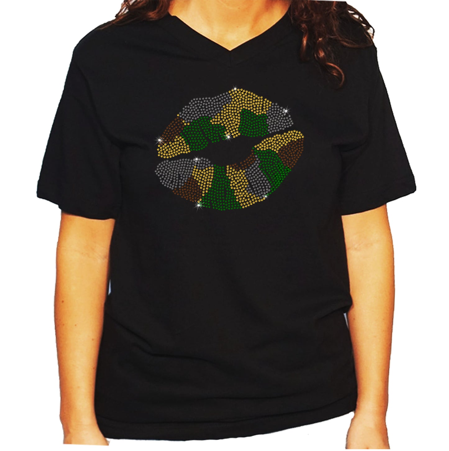 Women's / Unisex T-Shirt with Camo Lips in Rhinestones