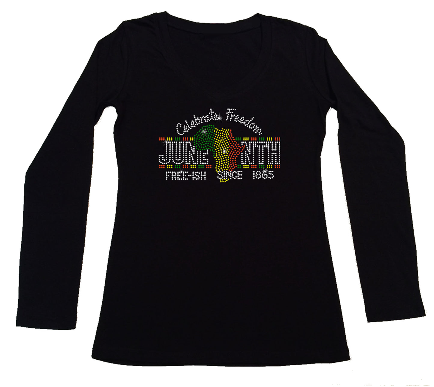 Women's Rhinestone Fitted Tight Snug Celebrate Freedom - Juneteenth, Free-ish, 1865, Juneteenth Shirt