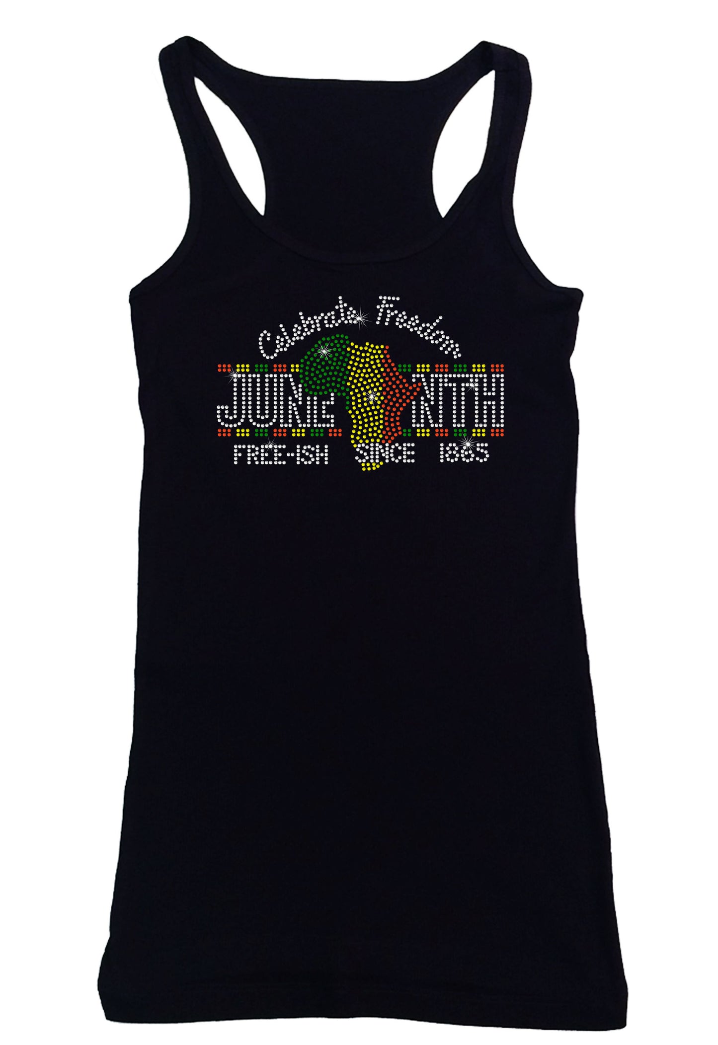 Women's Rhinestone Fitted Tight Snug Celebrate Freedom - Juneteenth, Free-ish, 1865, Juneteenth Shirt