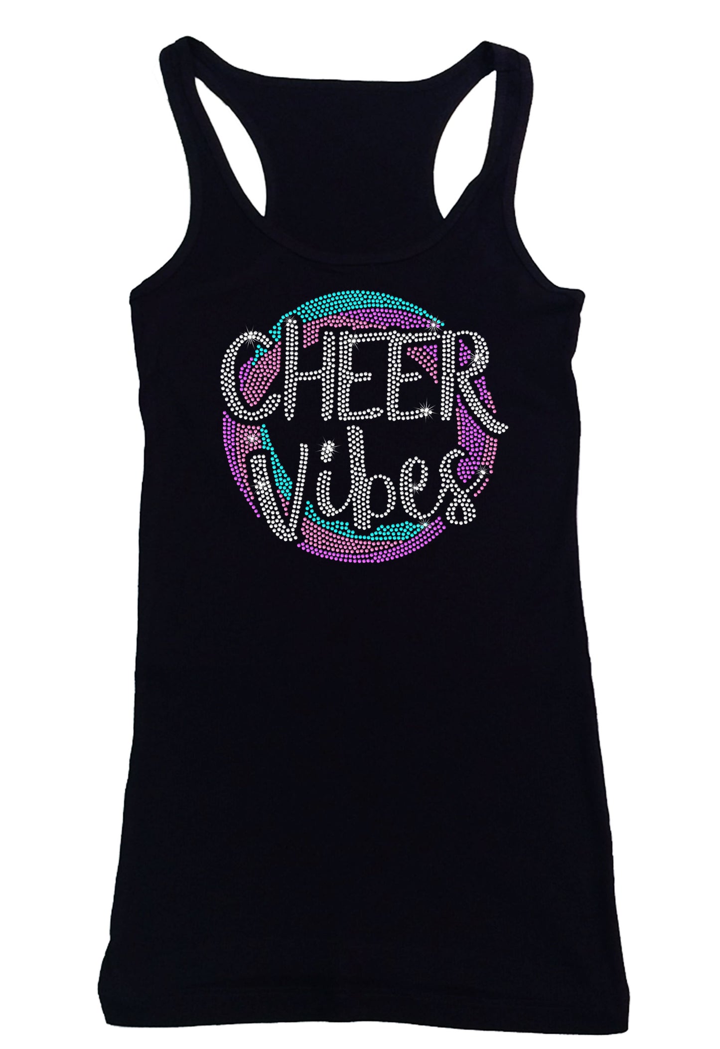 Women's Rhinestone Fitted Tight Snug Shirt Colorful Cheer Vibes - Cheer Shirt, Cheer Bling