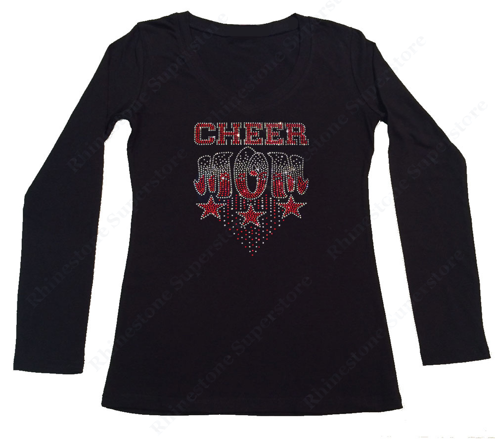 Womens T-shirt with Cheer Mom with Stars in Rhinestones