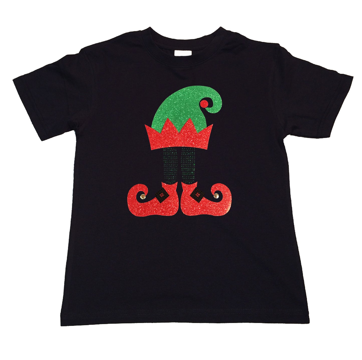 Girls Rhinestone T-Shirt " Christmas Elf Hat and Shoes in Glitters " Kids Size 3 to 14 Available