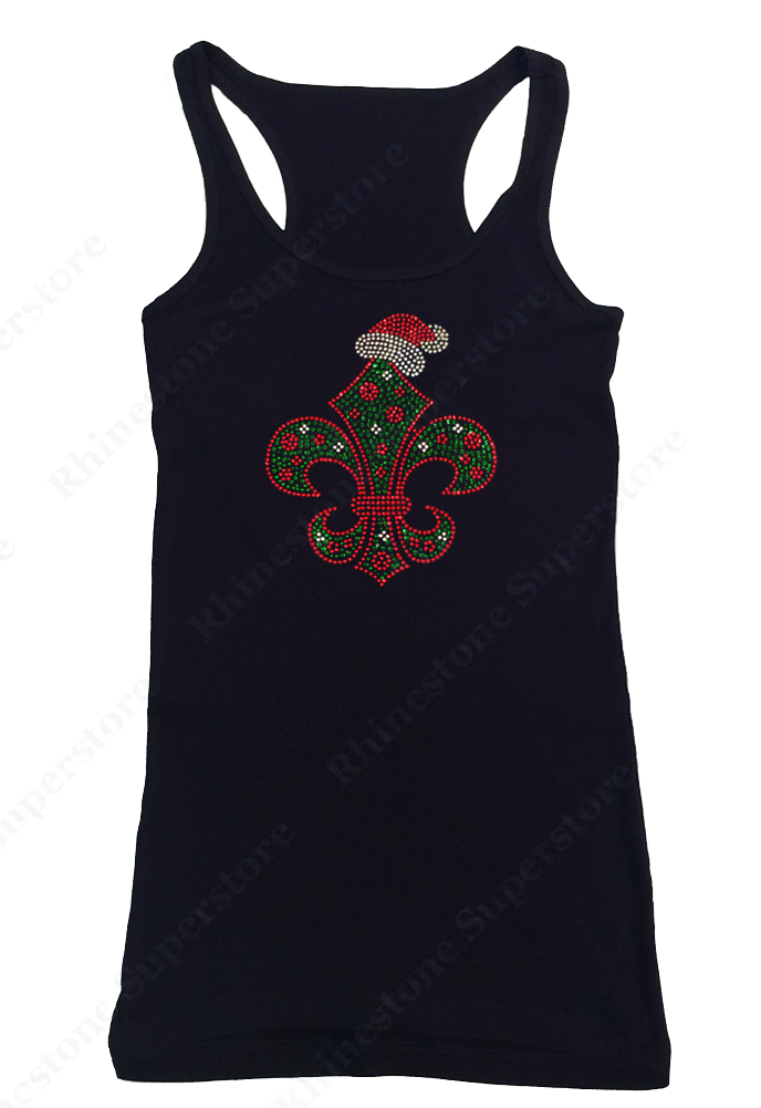 Womens T-shirt with Christmas Fleur de lis in Rhinestones