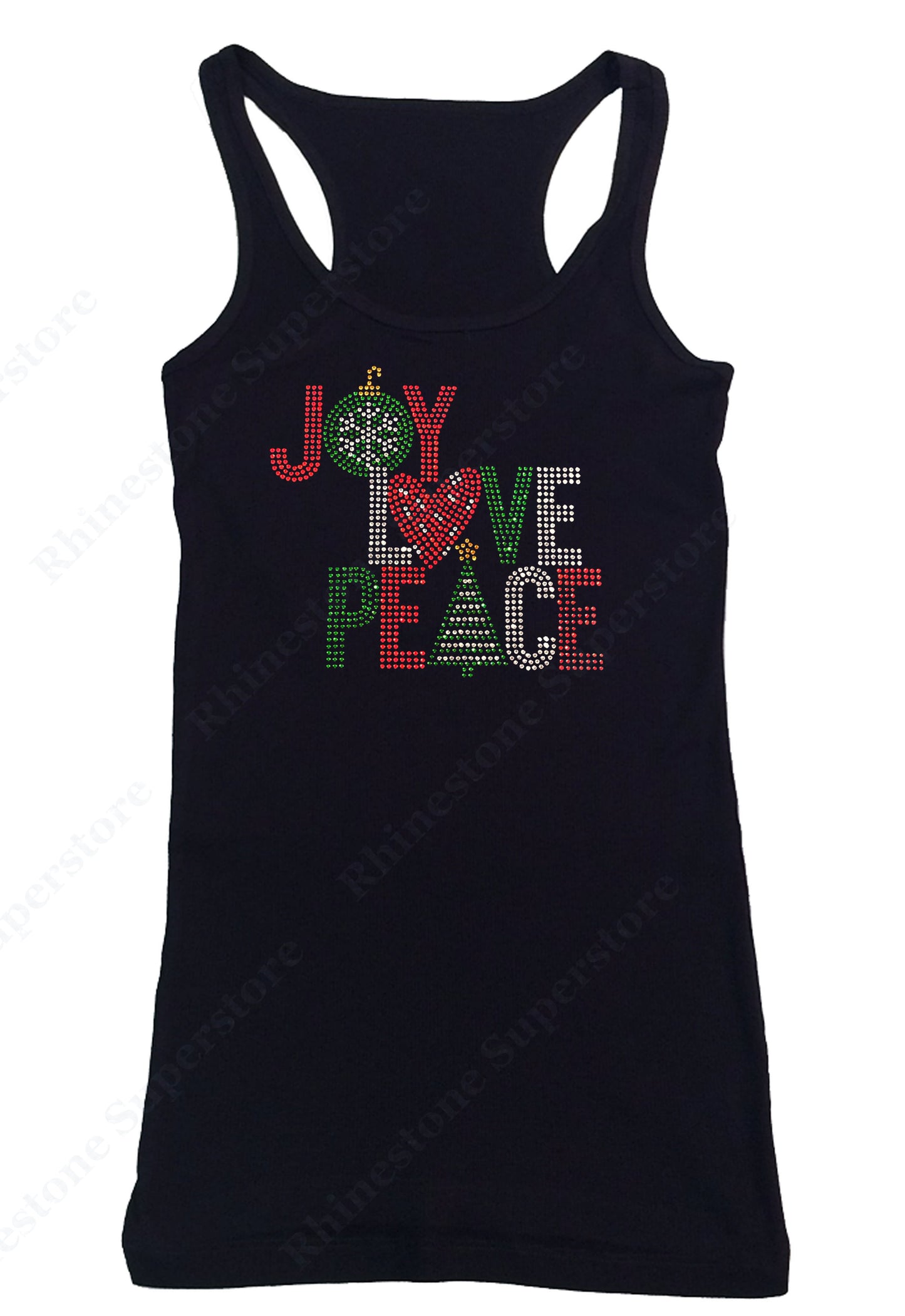 Christmas Joy Love Peace in Rhinestones tank top