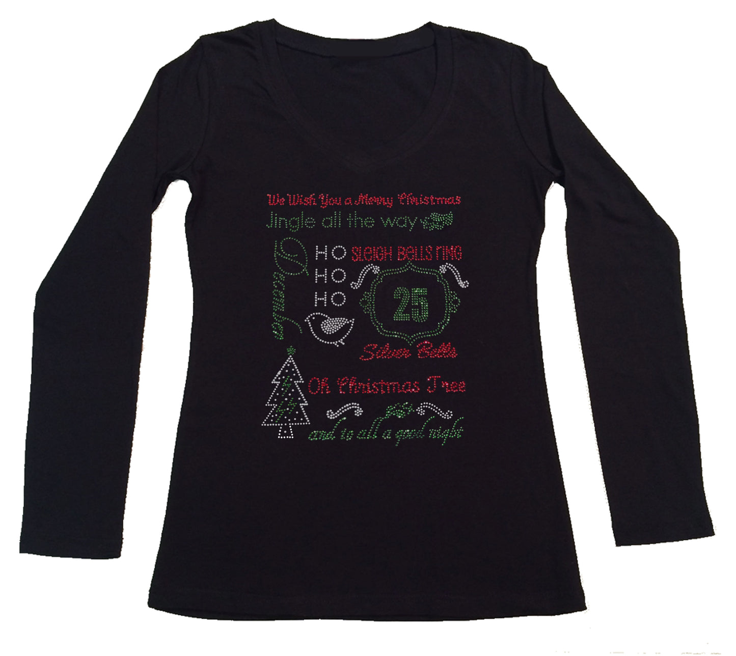 Womens T-shirt with Christmas Sayings in Rhinestones