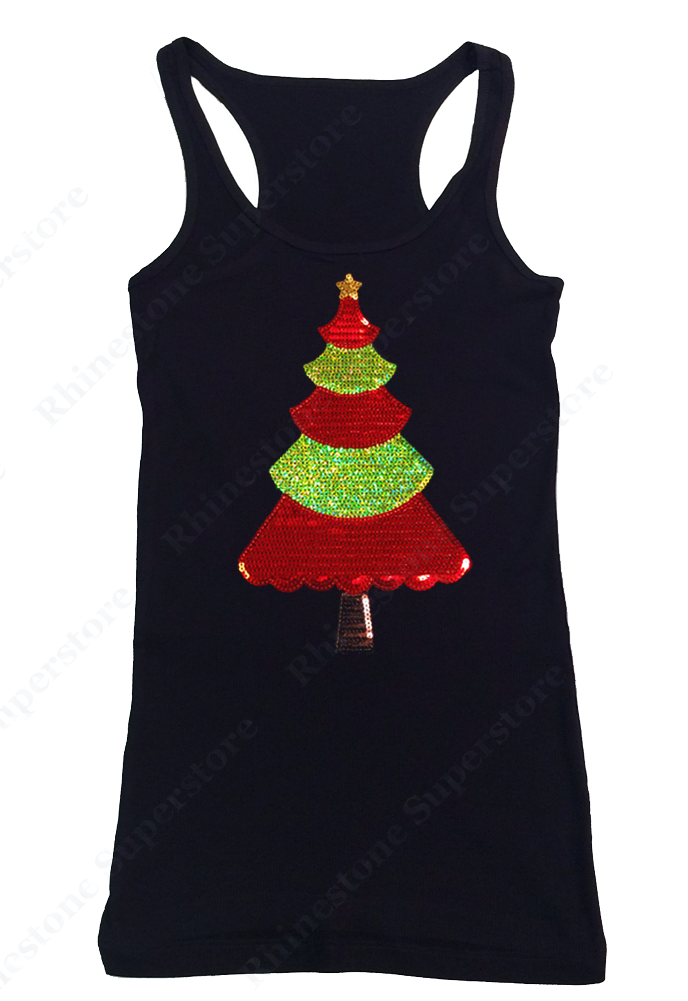 Womens T-shirt with Christmas Tree in Sequence