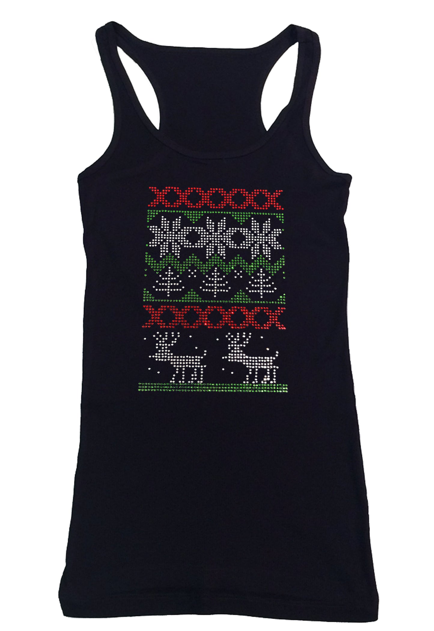 Womens T-shirt with Christmas Ugly Shirt with Reindeer in Rhinestones