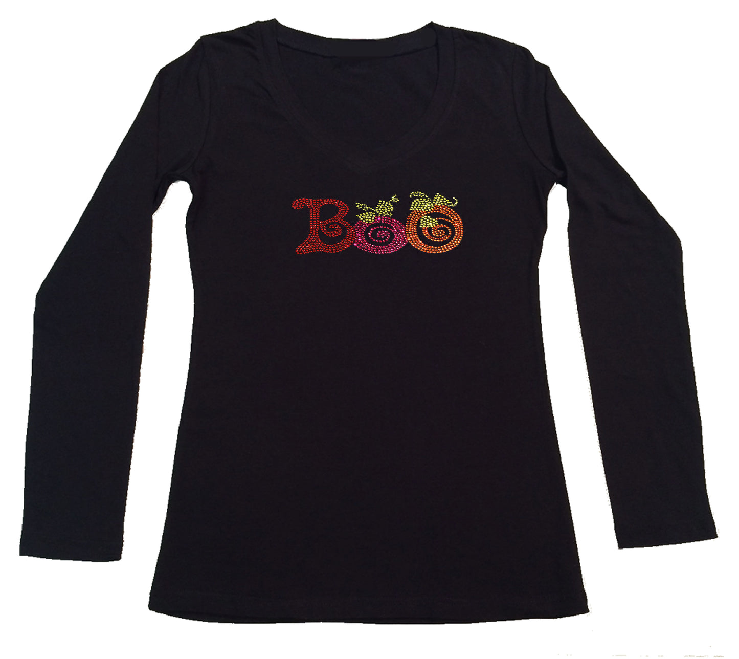 Womens T-shirt with Colorful Halloween Boo in Rhinestones