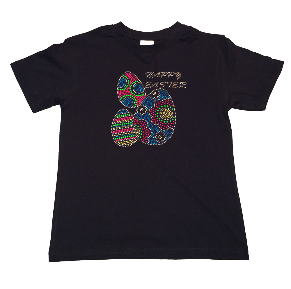 Girls Rhinestone & Rhinestud T-Shirt " Colorful Happy Easter Eggs " Size 3 to 14 Available