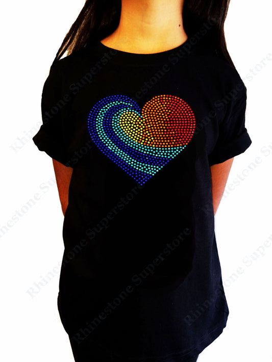 Girls Rhinestone T-Shirt " Colorful Heart " Kids Size 3 to 14 Available