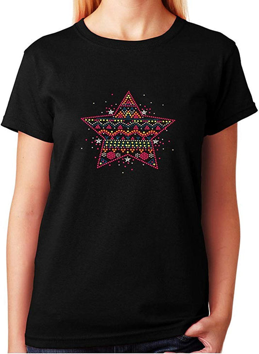 Colorful Neon Star in Rhinestuds