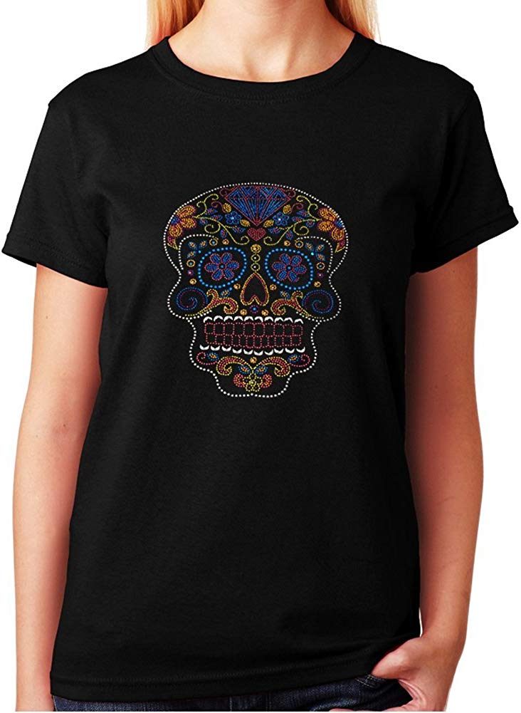 Colorful Sugar Skull in Rhinestuds