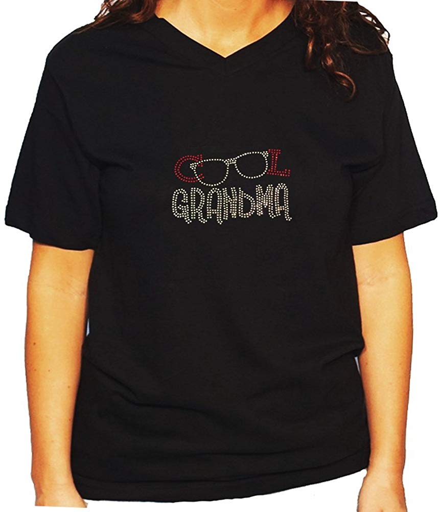 Women's / Unisex T-Shirt with Cool Grandma Glasses in Rhinestones