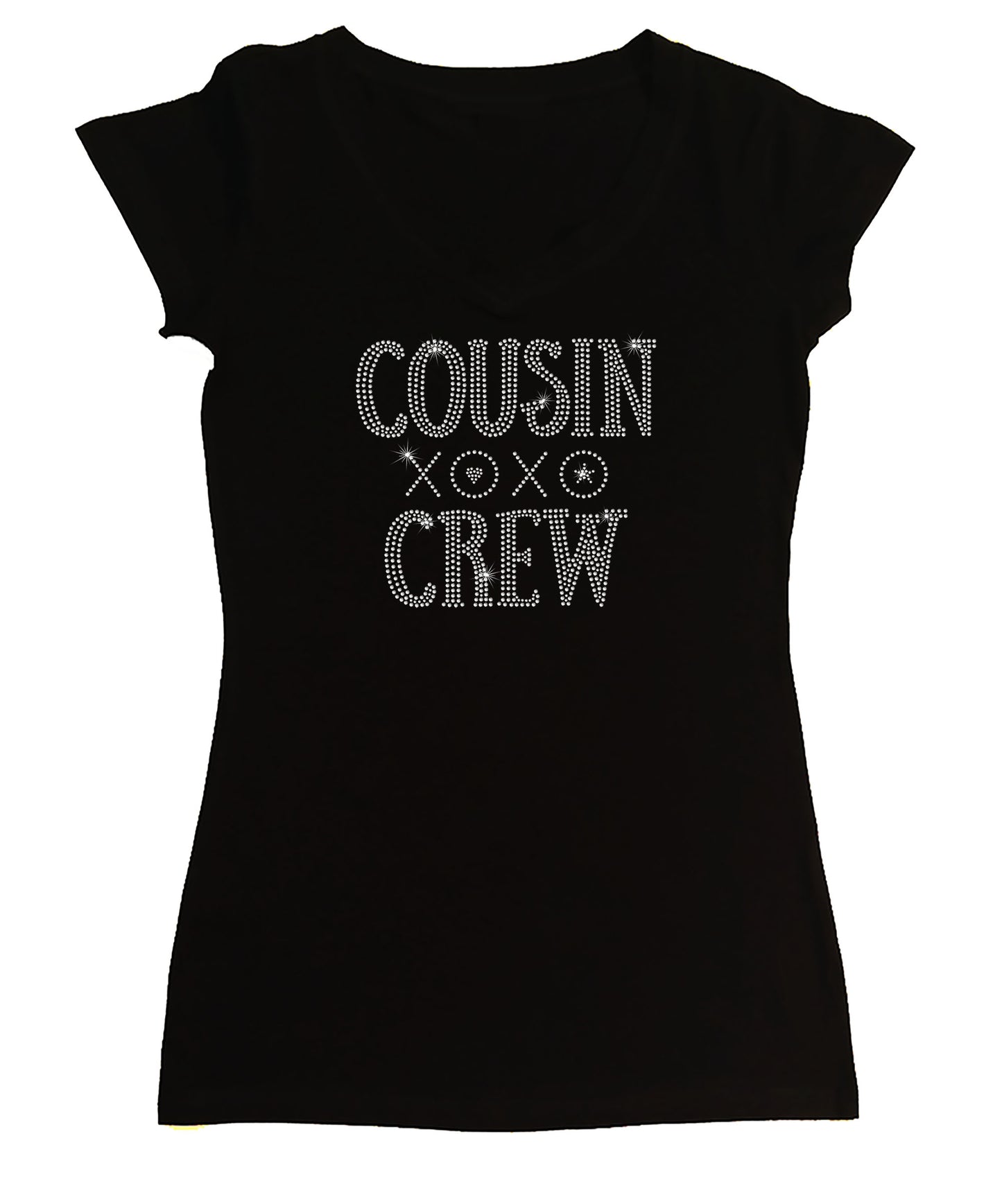 Women's Rhinestone Fitted Tight Snug Shirt Cousin Crew with XOXO - Hugs & Kisses