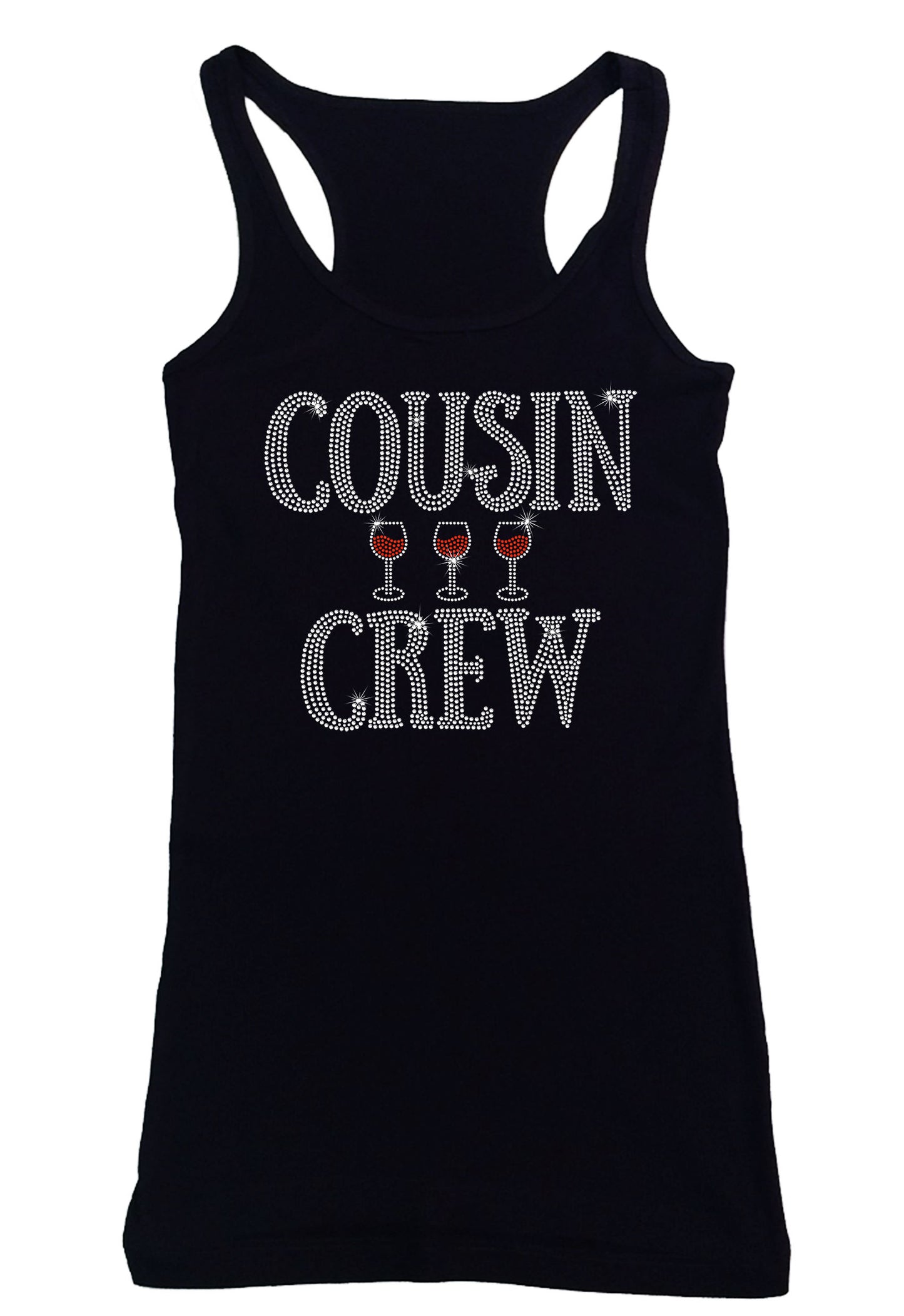 Women's Rhinestone Tight Snug Shirt Cousin Crew w/ Red Wine Glasses