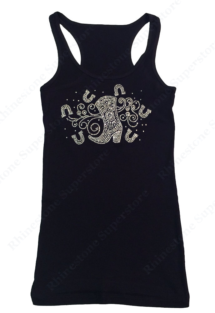 Womens T-shirt with Cowgirl Boot with Horseshoe in Rhinestones