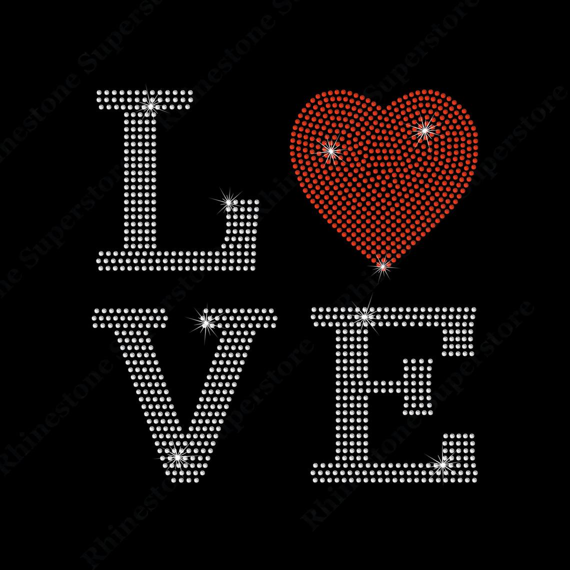 Crystal Love with Red Heart rhinestones transfer