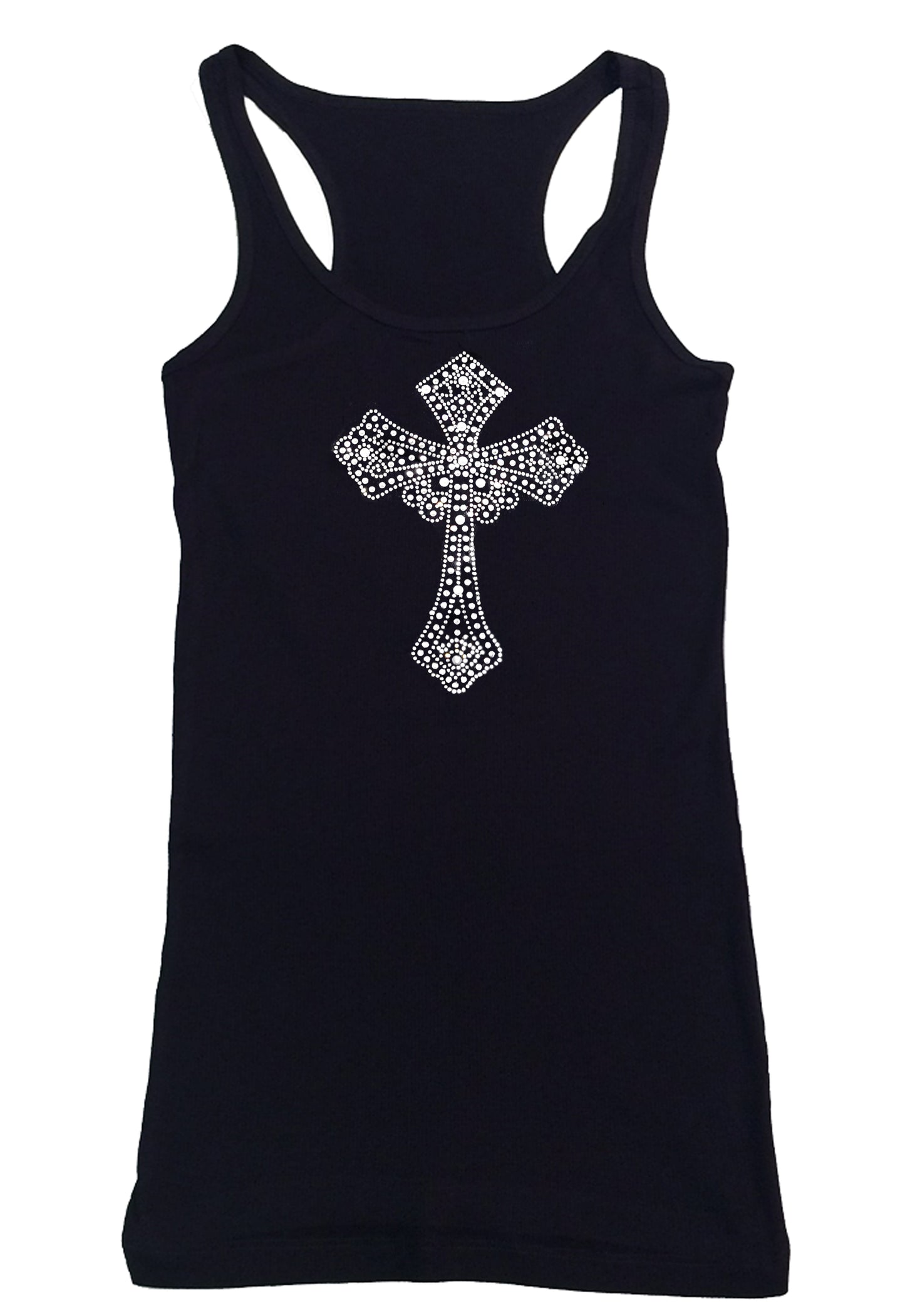Womens T-shirt with Crystal Cross in Rhinestones