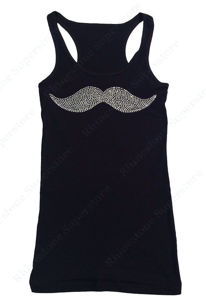 Womens T-shirt with Crystal Mustache in Rhinestones