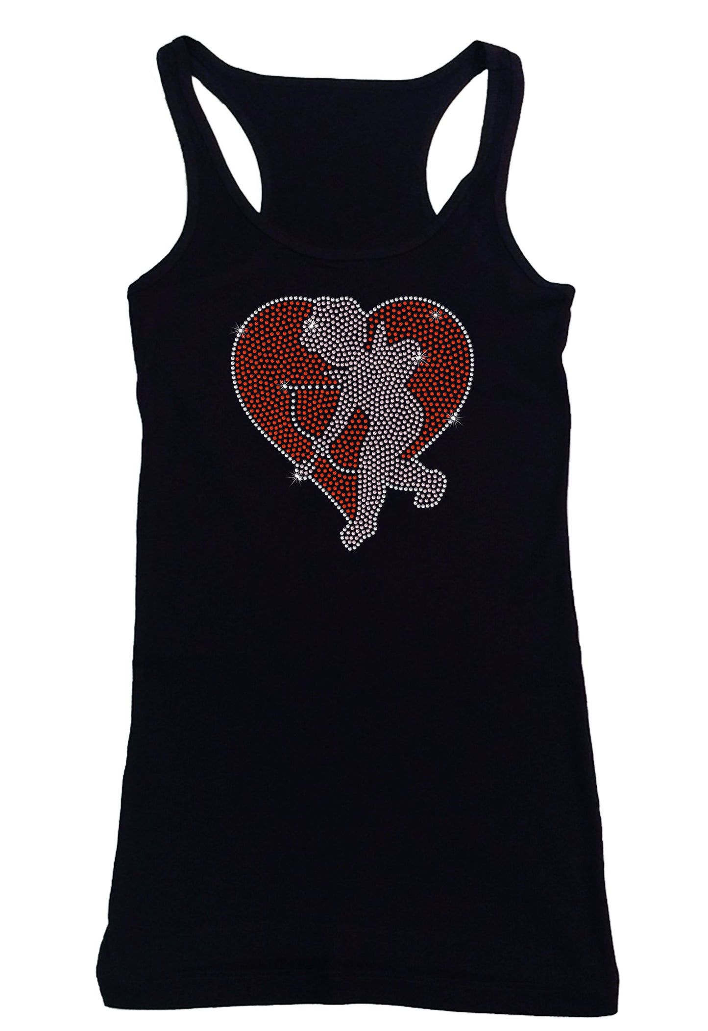 Women's Rhinestone Fitted Tight Snug Shirt Red Heart with Cupid and His Bow and Arrow - Valentines Shirt