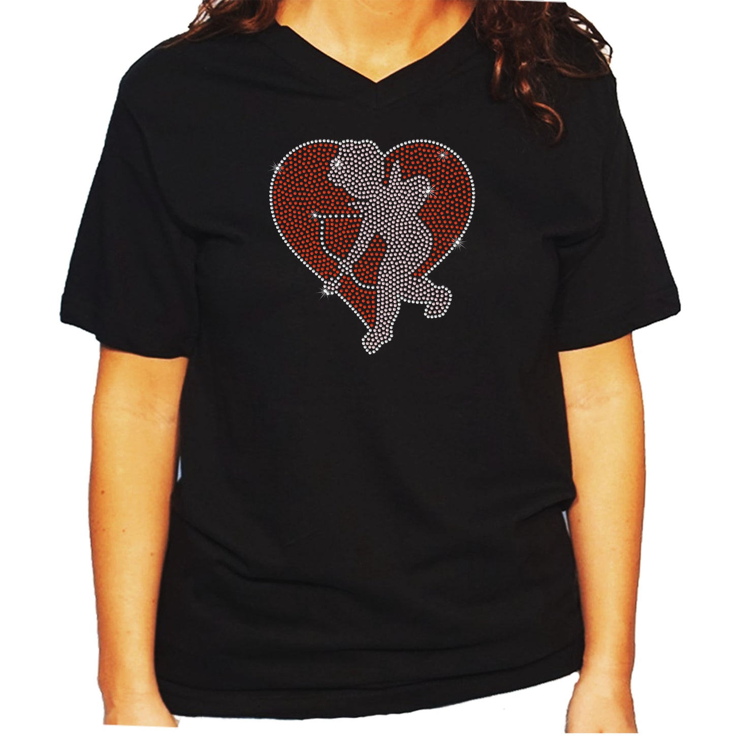 Women's/Unisex Rhinestone T-Shirt with Red Heart with Cupid and His Bow and Arrow - Valentines Shirt