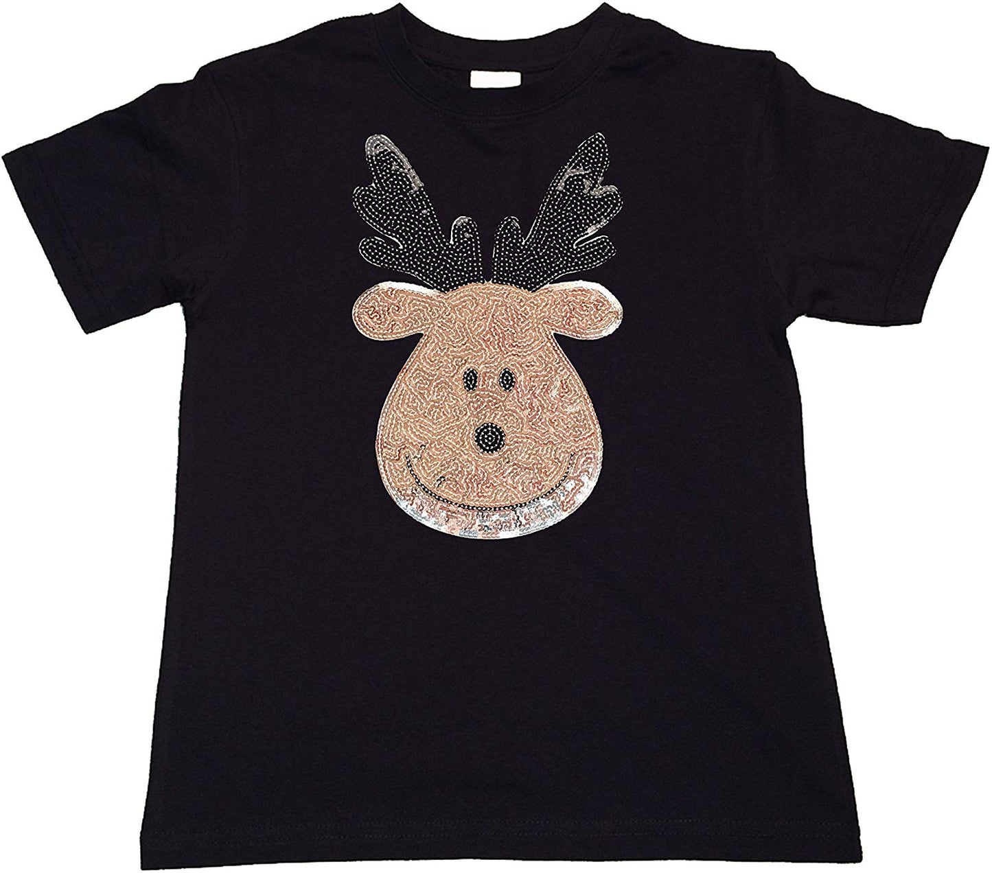 Girls Rhinestone T-Shirt " Cute Silver Reindeer In Sequence - Christmas " Kids Size 3 to 14 Available