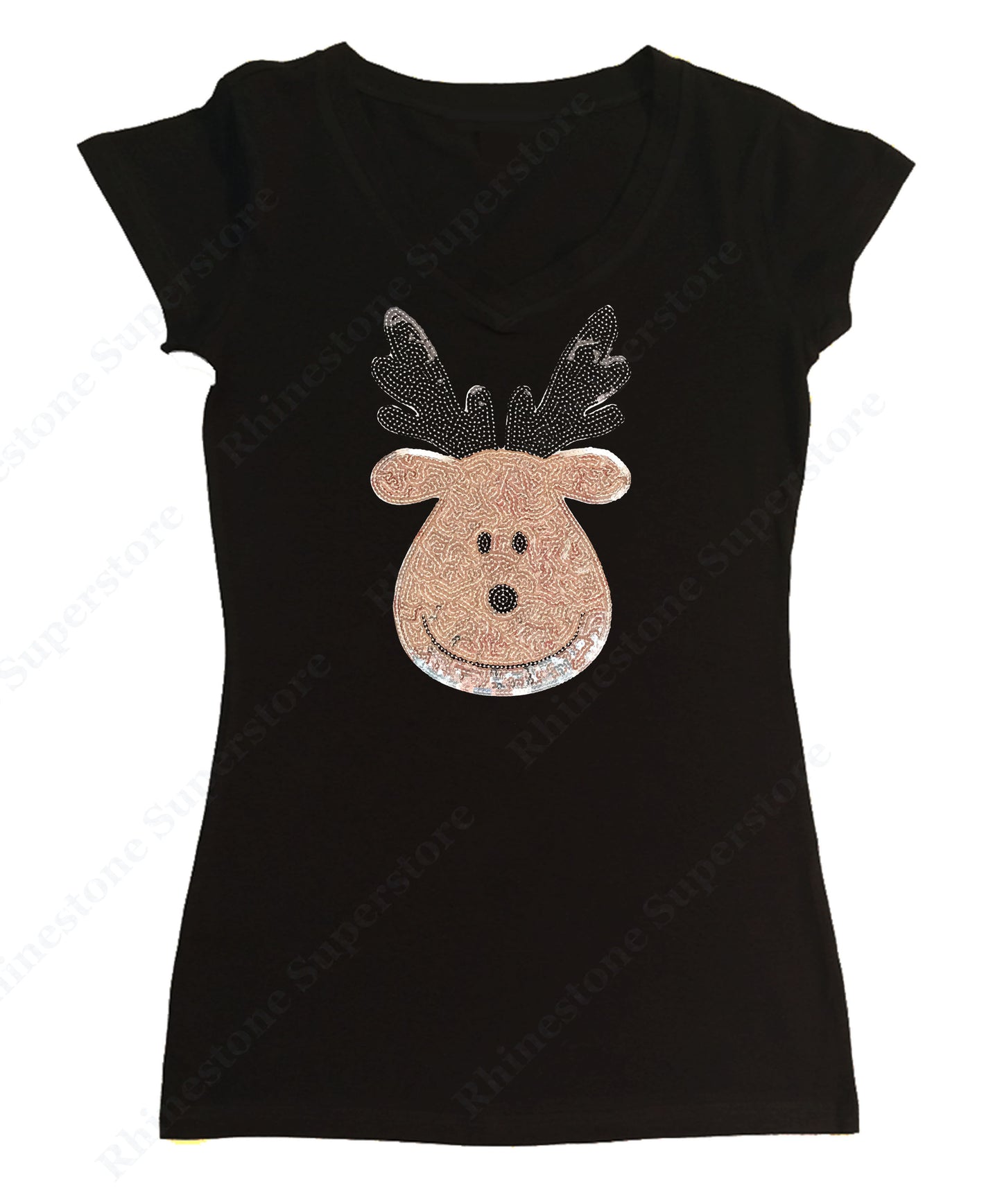 Cute Silver Reindeer in Sequence cap sleeve