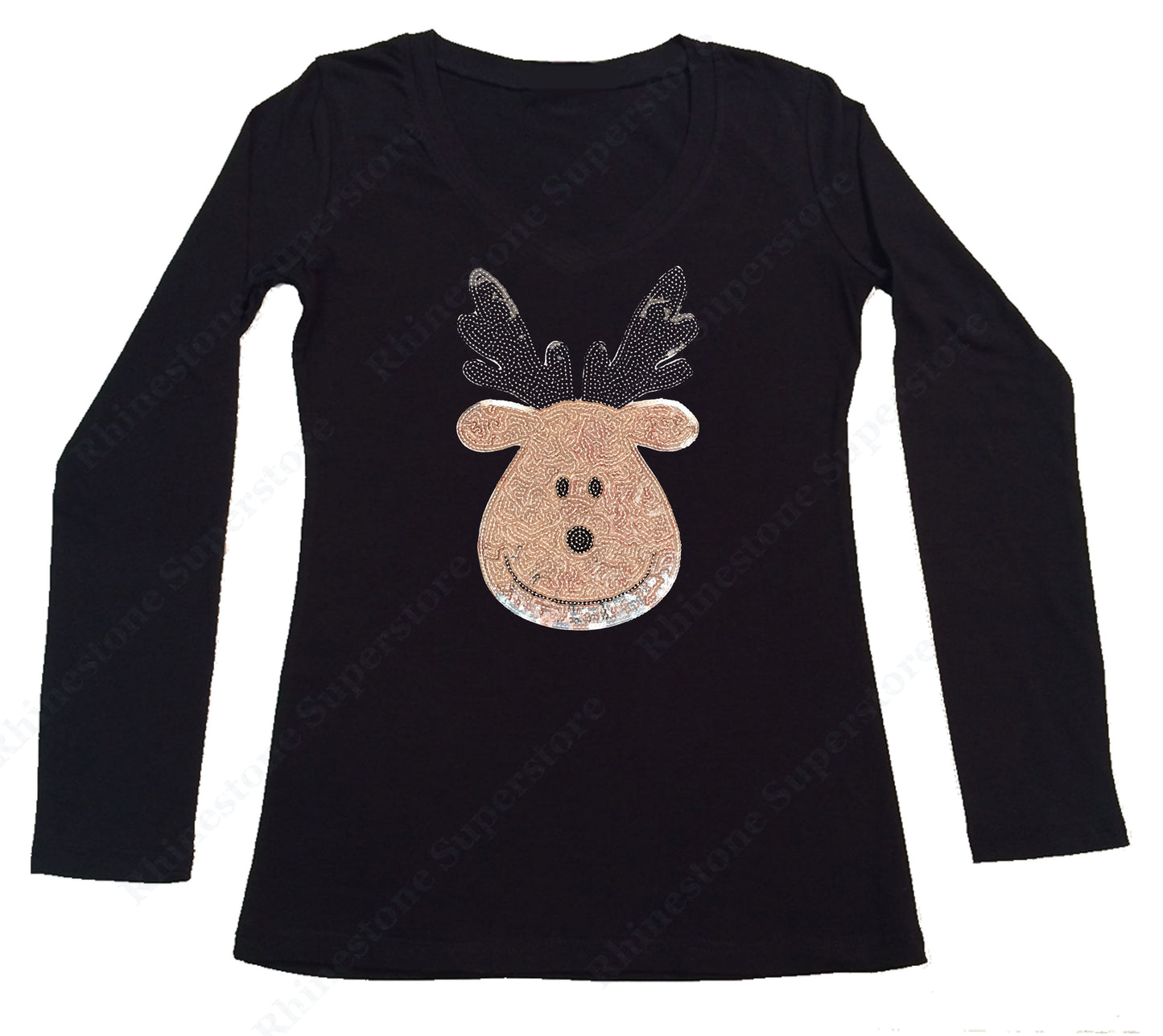Cute Silver Reindeer in Sequence long sleeve