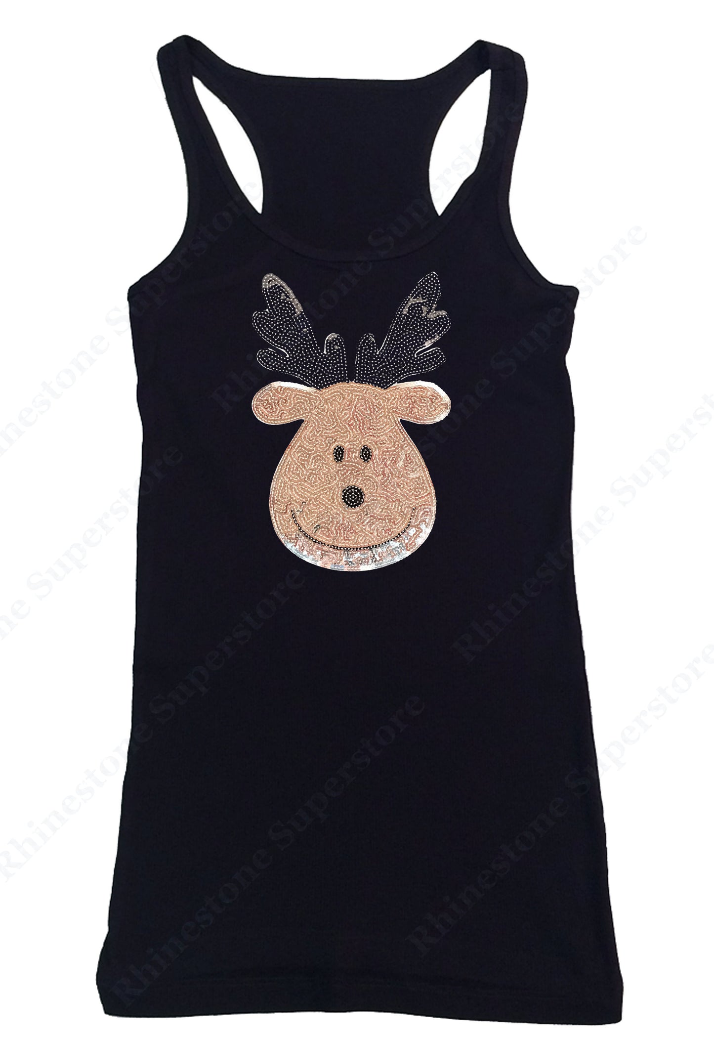 Cute Silver Reindeer in Sequence tank top