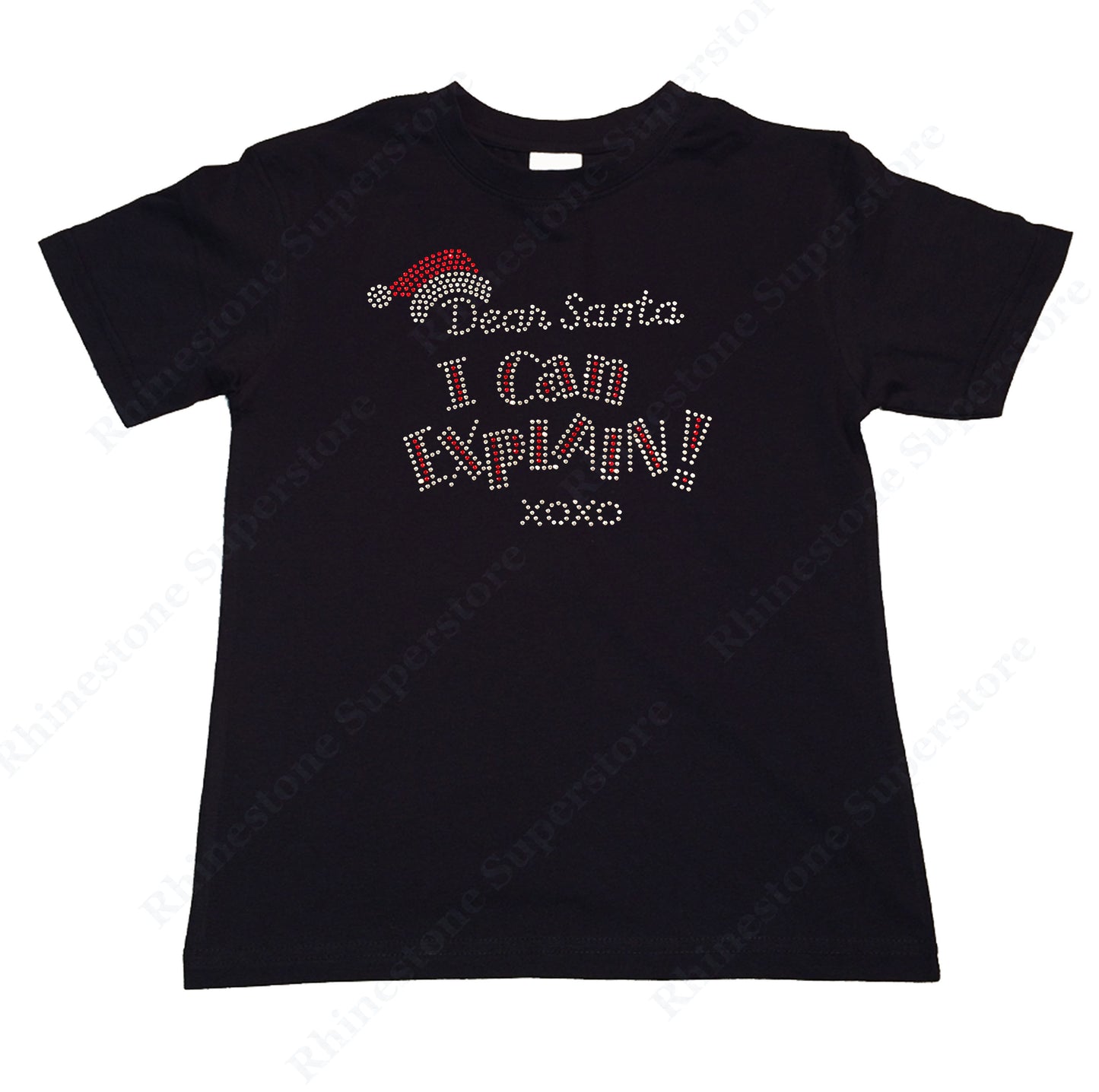 Girls Rhinestone T-Shirt " Dear Santa I Can Explain XOXO in Rhinestones " Kids Size 3 to 14 Available
