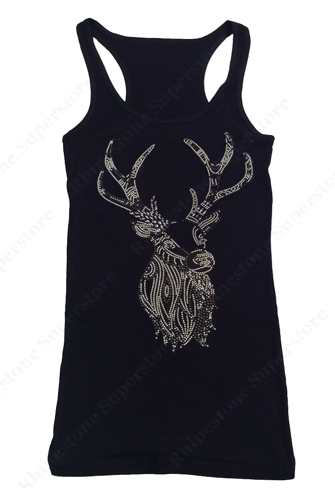 Womens T-shirt with Deer in Rhinestuds and Nail Heads