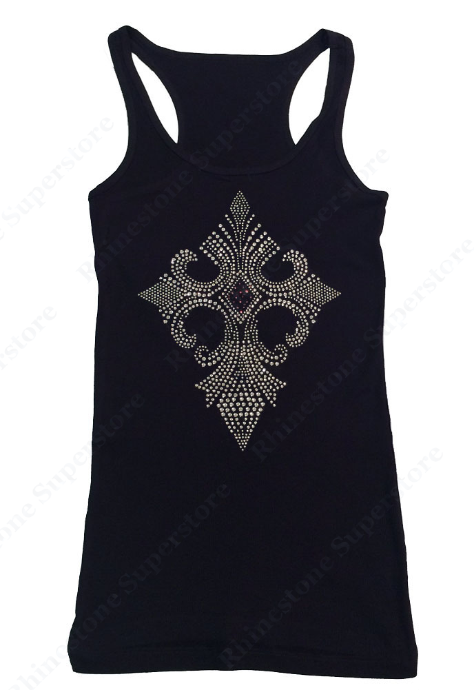 Womens T-shirt with Diamond Cross in Rhinestones