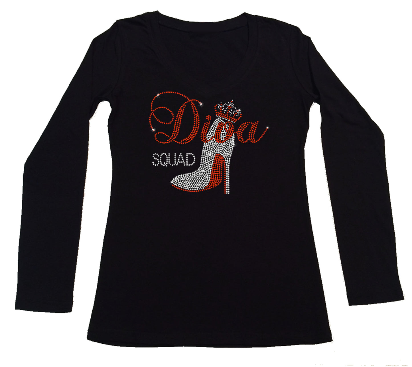 Womens T-shirt with Diva Squad w Crown in Rhinestones