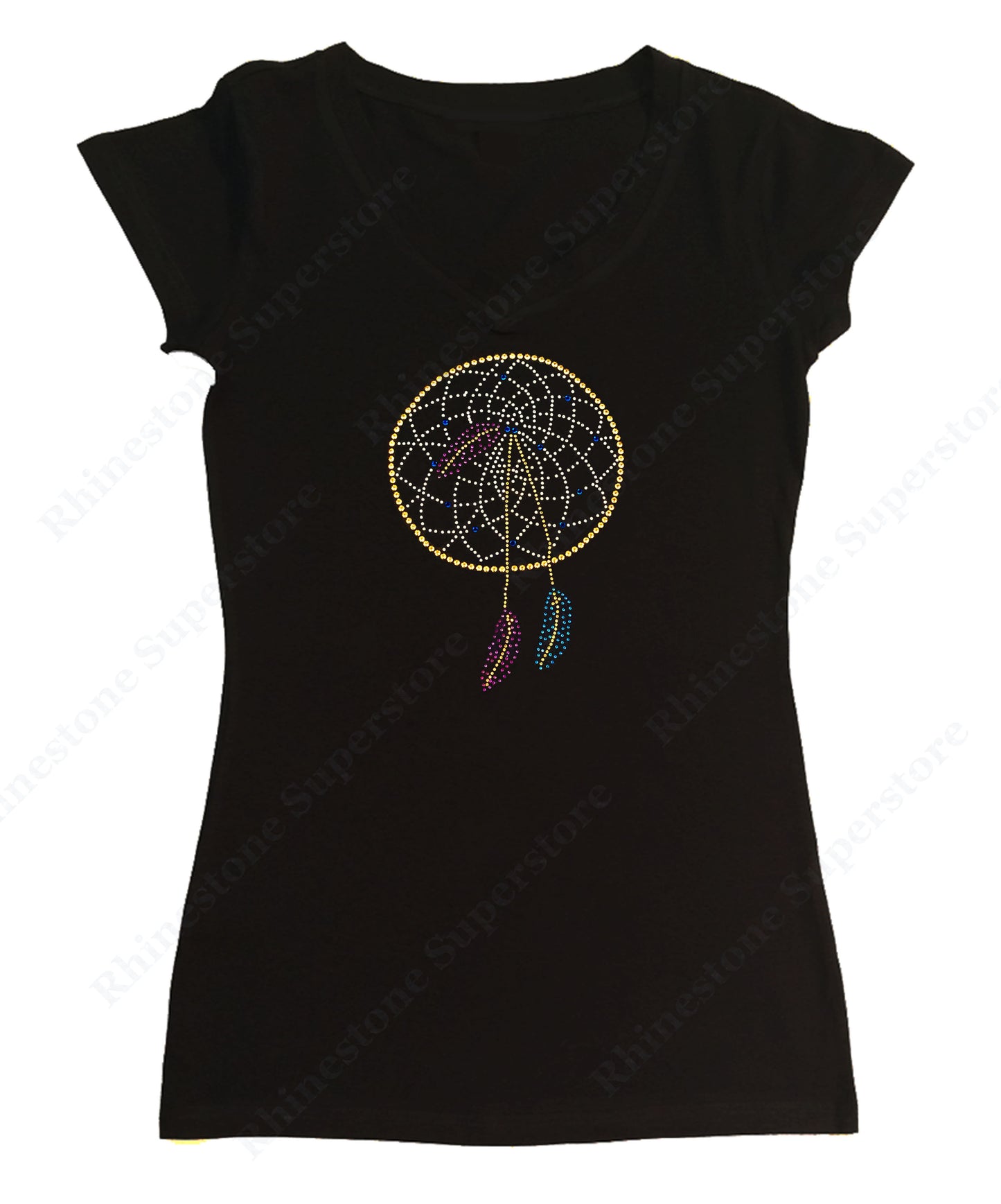Womens T-shirt with Dream Catcher in Rhinestones