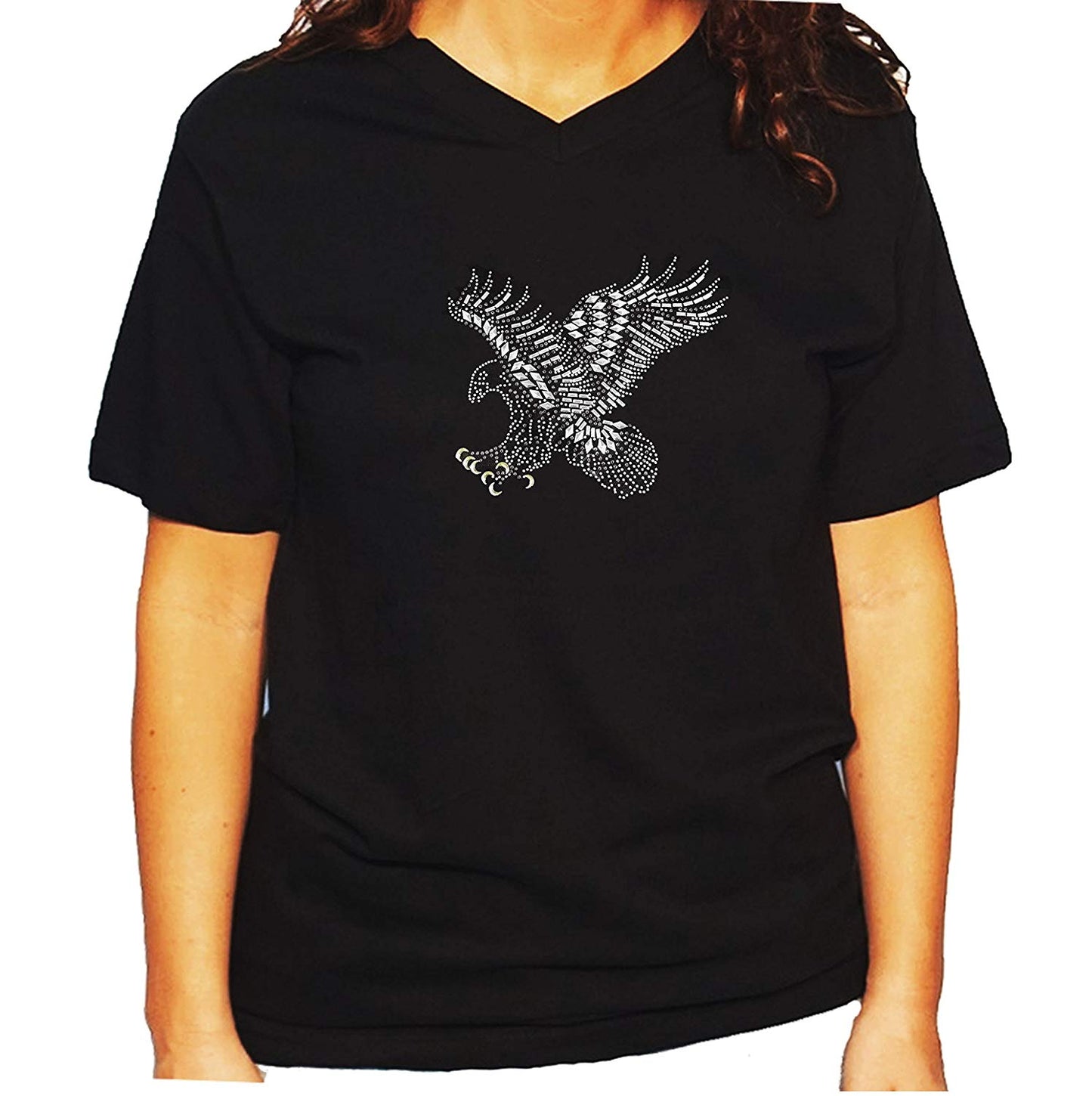 Women's / Unisex T-Shirt with Eagle Landing in Rhinestones