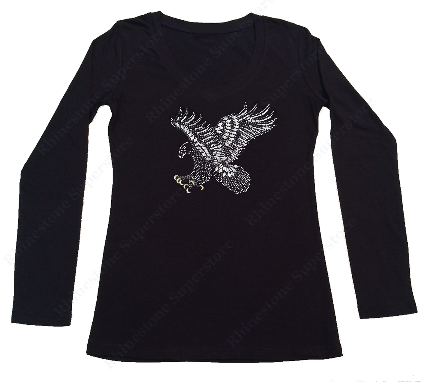 Womens T-shirt with Eagle Landing in Rhinestones