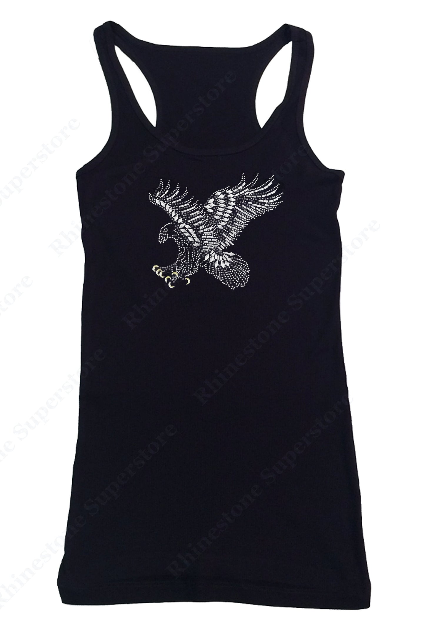 Womens T-shirt with Eagle Landing in Rhinestones