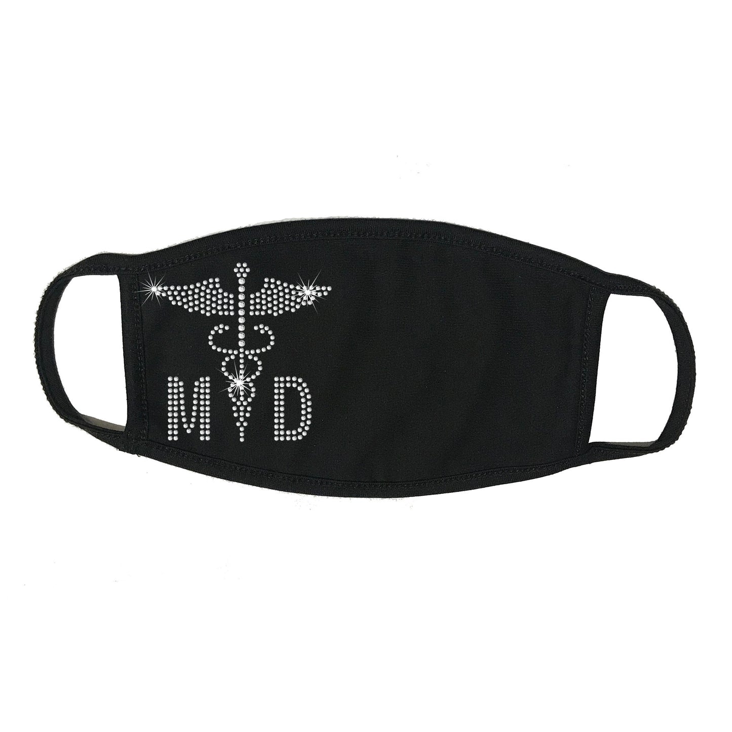 Rhinestone Face Mask, Face Cover, MD Logo, Caduceus, Medicine Doctor