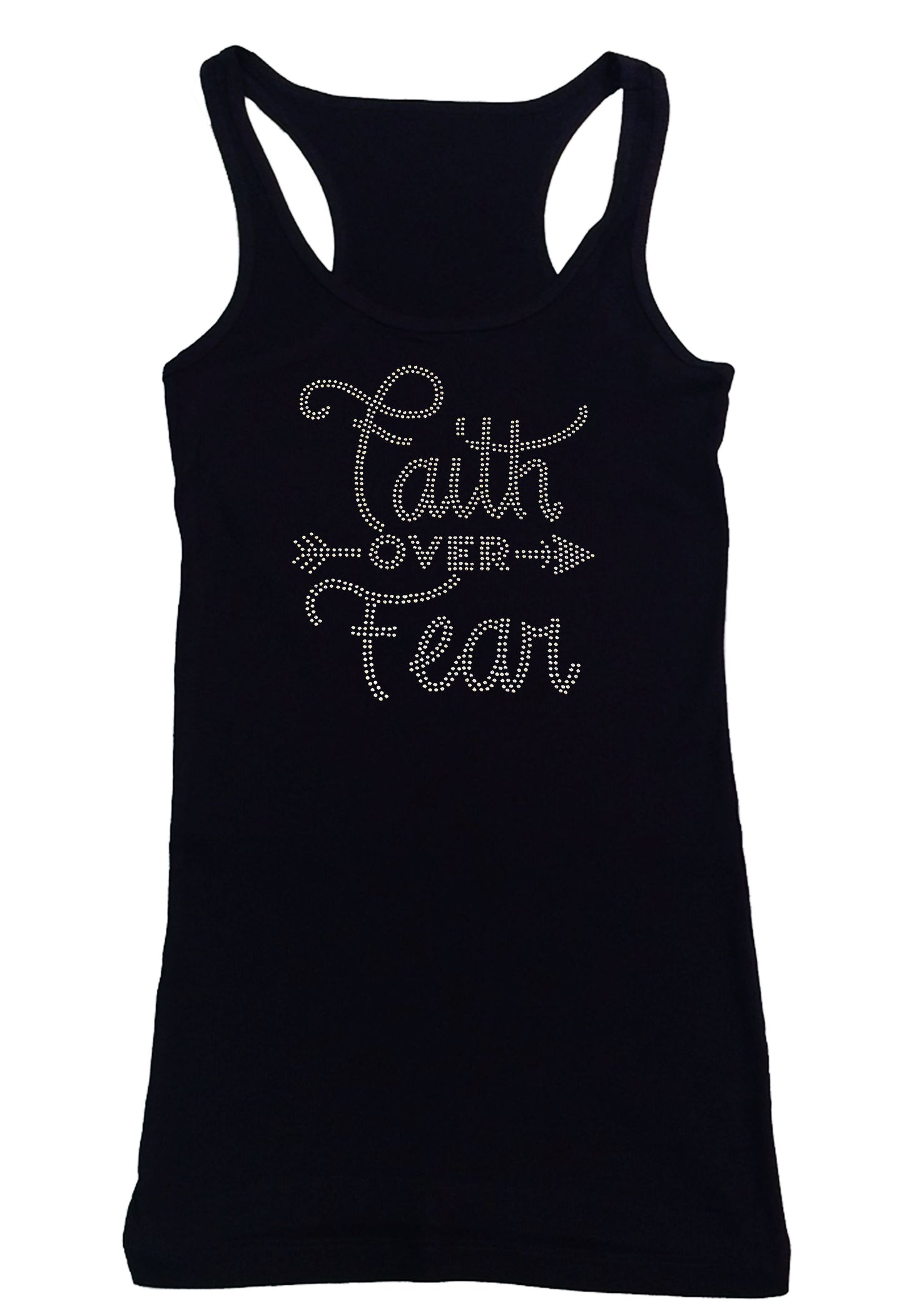 Women's Rhinestone Fitted Tight Snug Shirt Faith Over Fear in AB