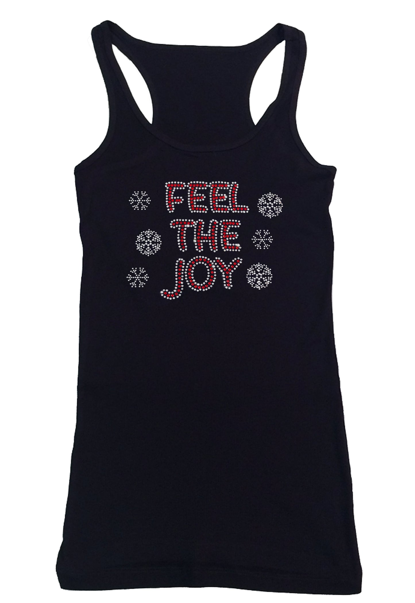 Womens T-shirt with Feel the Joy with Snowflakes Christmas in Rhinestones