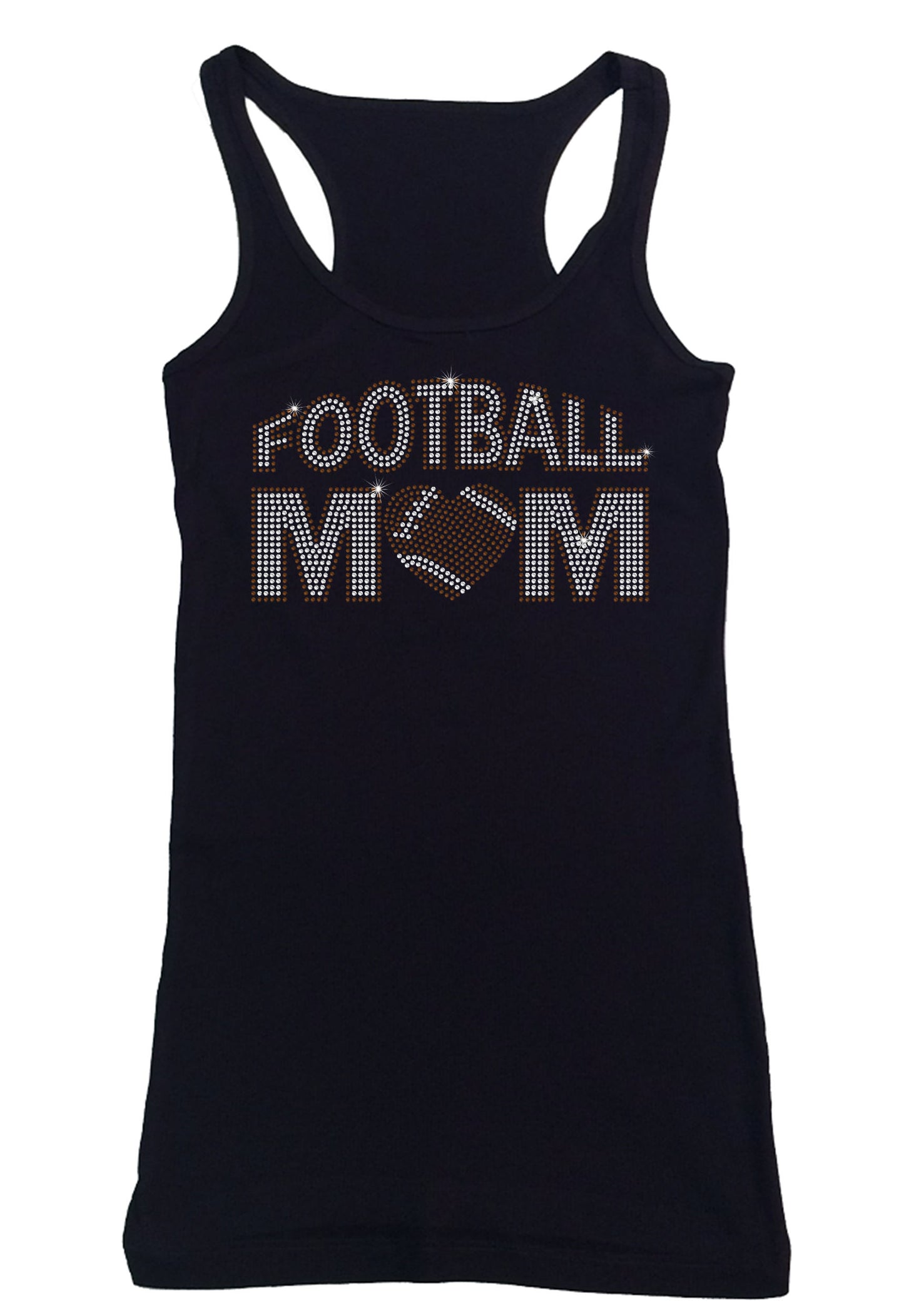 Womens T-shirt with Football Mom with Heart in Rhinestones