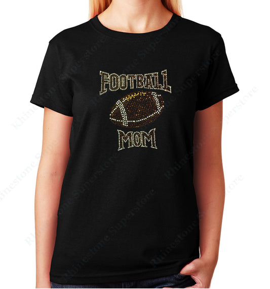 Women's / Unisex T-Shirt with Football Mom in Rhinestones