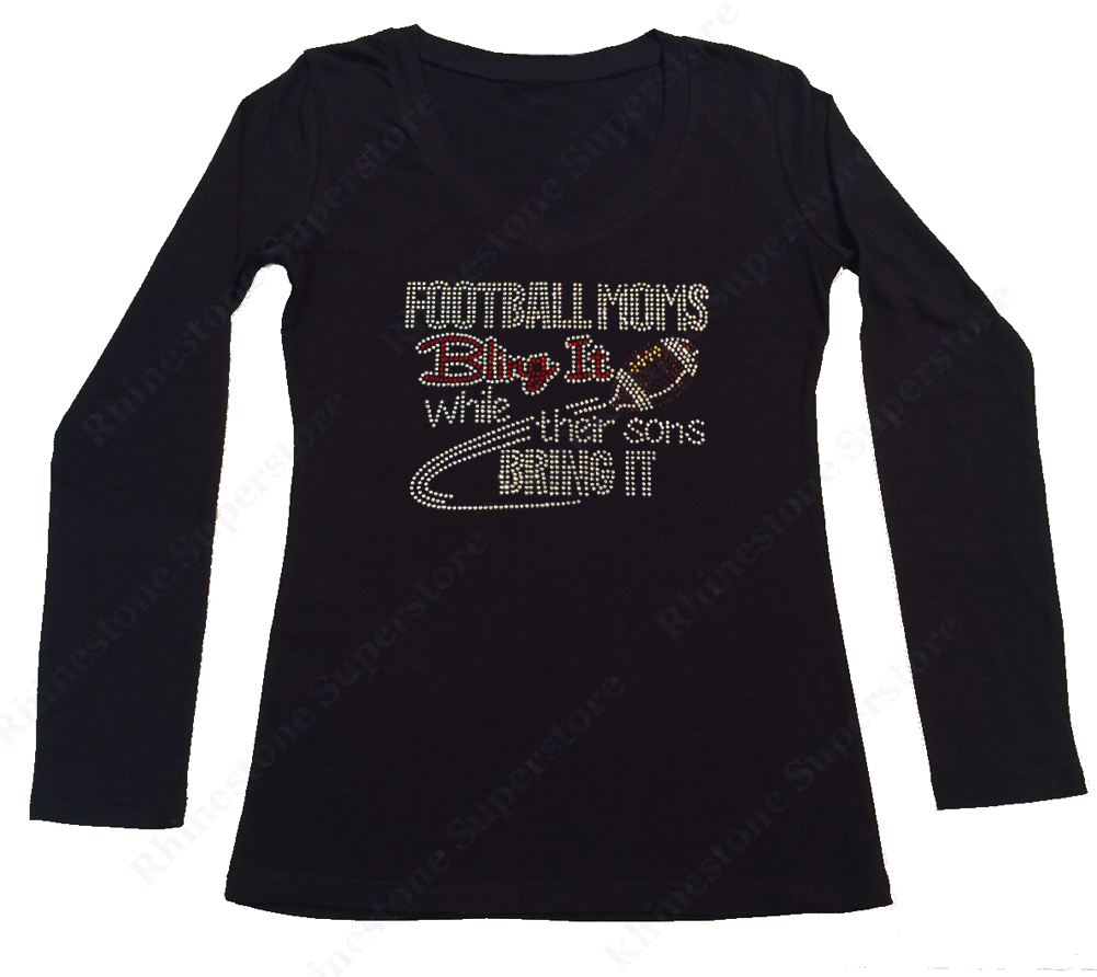 Womens T-shirt with Football Moms Bling it in Rhinestones